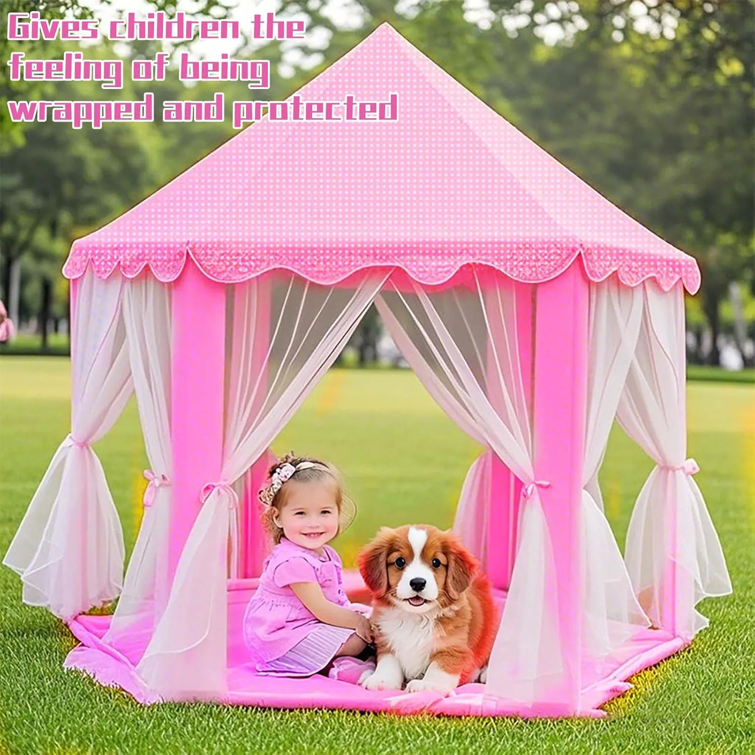 Enchanted Pink Princess Play Tent for Kids Indoor & Outdoor Foldable Baby Girls Large Castle Playroom Toddler Tent playouse for Birthday & Christmas Toy Gift Imaginative Games Ages 3 