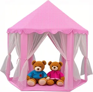 Enchanted Pink Princess Play Tent for Kids Indoor & Outdoor Foldable Baby Girls Large Castle Playroom Toddler Tent playouse for Birthday & Christmas Toy Gift Imaginative Games Ages 3 