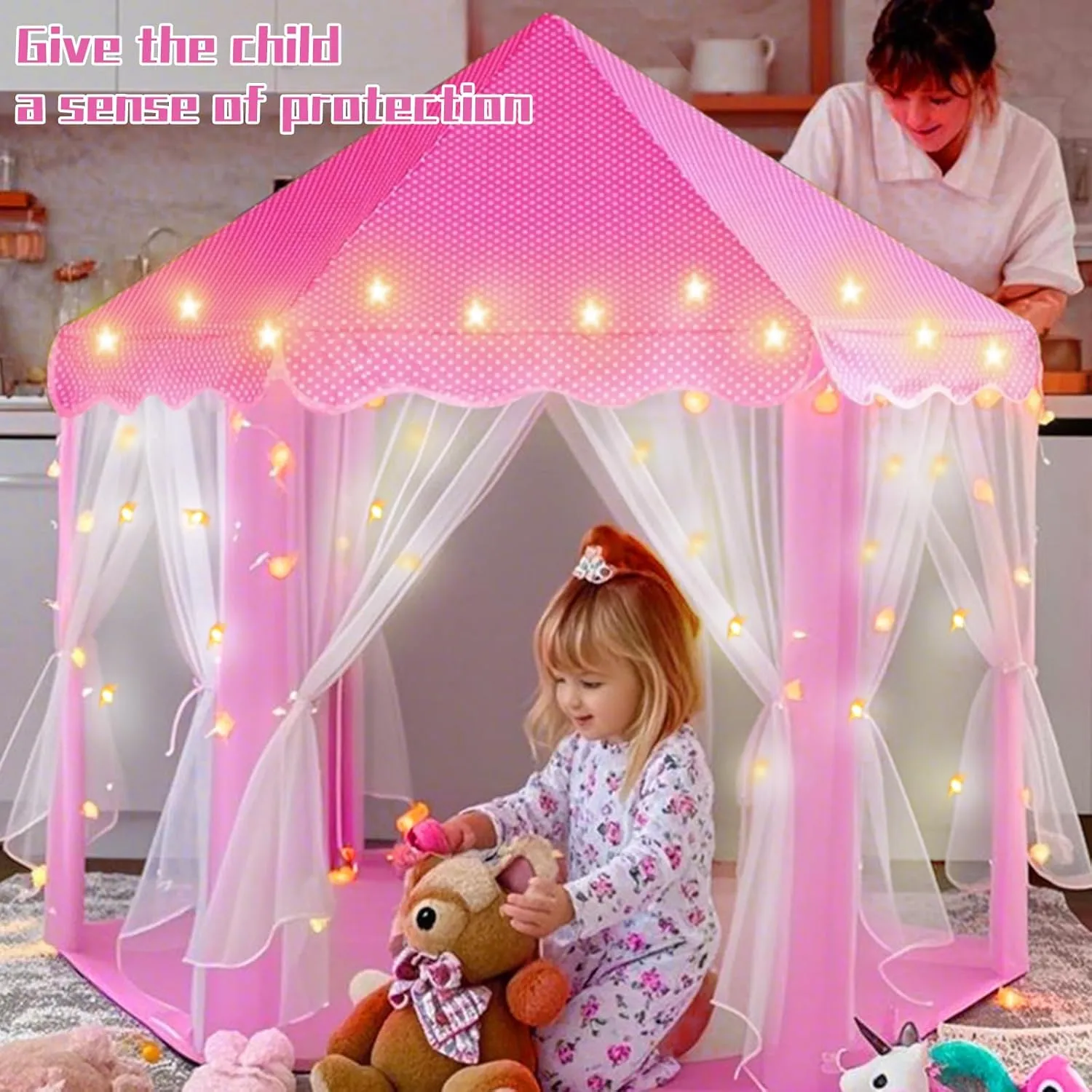 Enchanted Pink Princess Play Tent for Kids Indoor & Outdoor Foldable Baby Girls Large Castle Playroom Toddler Tent playouse for Birthday & Christmas Toy Gift Imaginative Games Ages 3 