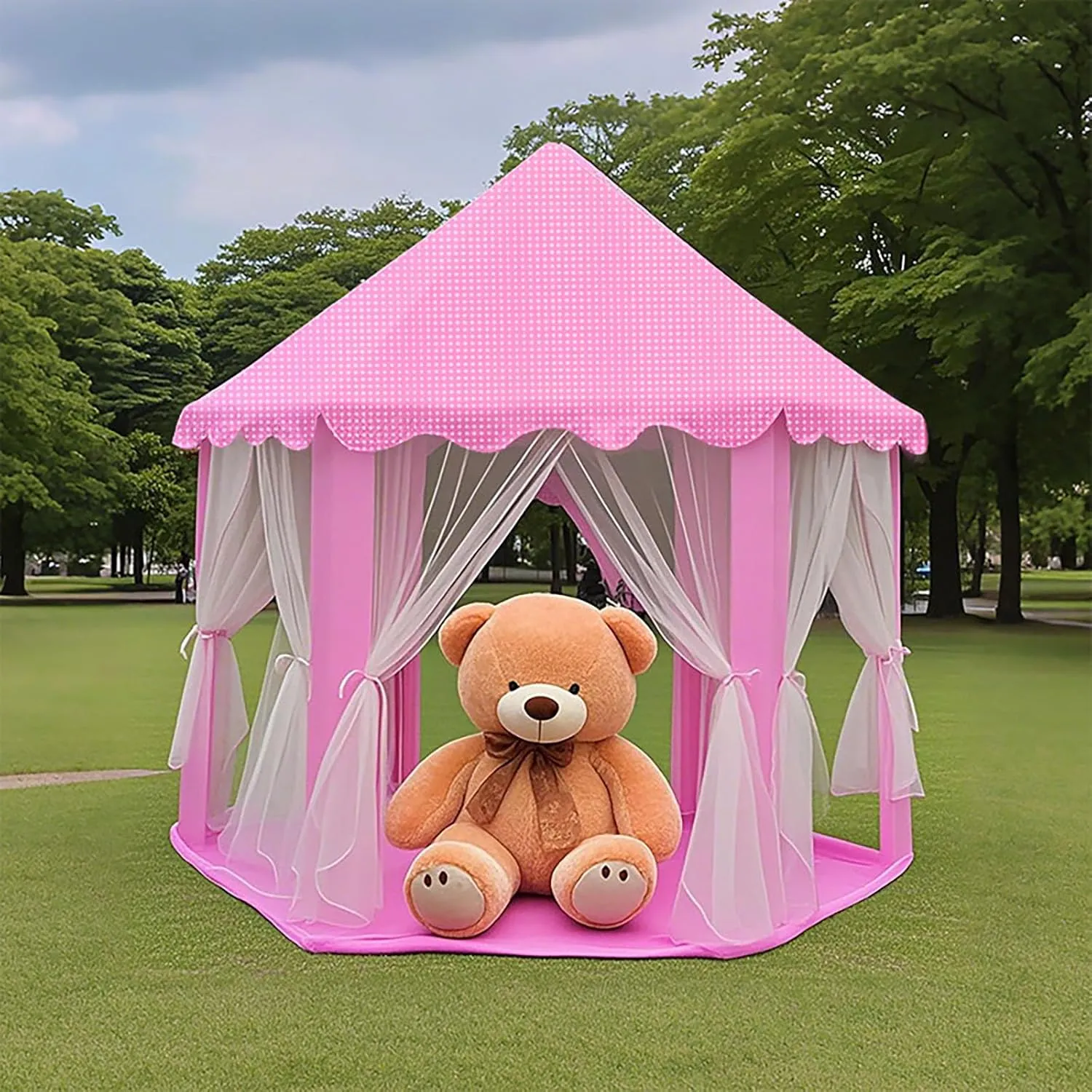 Enchanted Pink Princess Play Tent for Kids Indoor & Outdoor Foldable Baby Girls Large Castle Playroom Toddler Tent playouse for Birthday & Christmas Toy Gift Imaginative Games Ages 3 