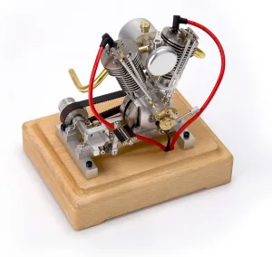 Engine Model Kit That Works, MUSA Hoglet V-Twin Engine Mini 4-Stroke V2 Gasoline Engine Internal Combustion Model Realistic Motorcycle Kickstart (RTR Version/Silver)