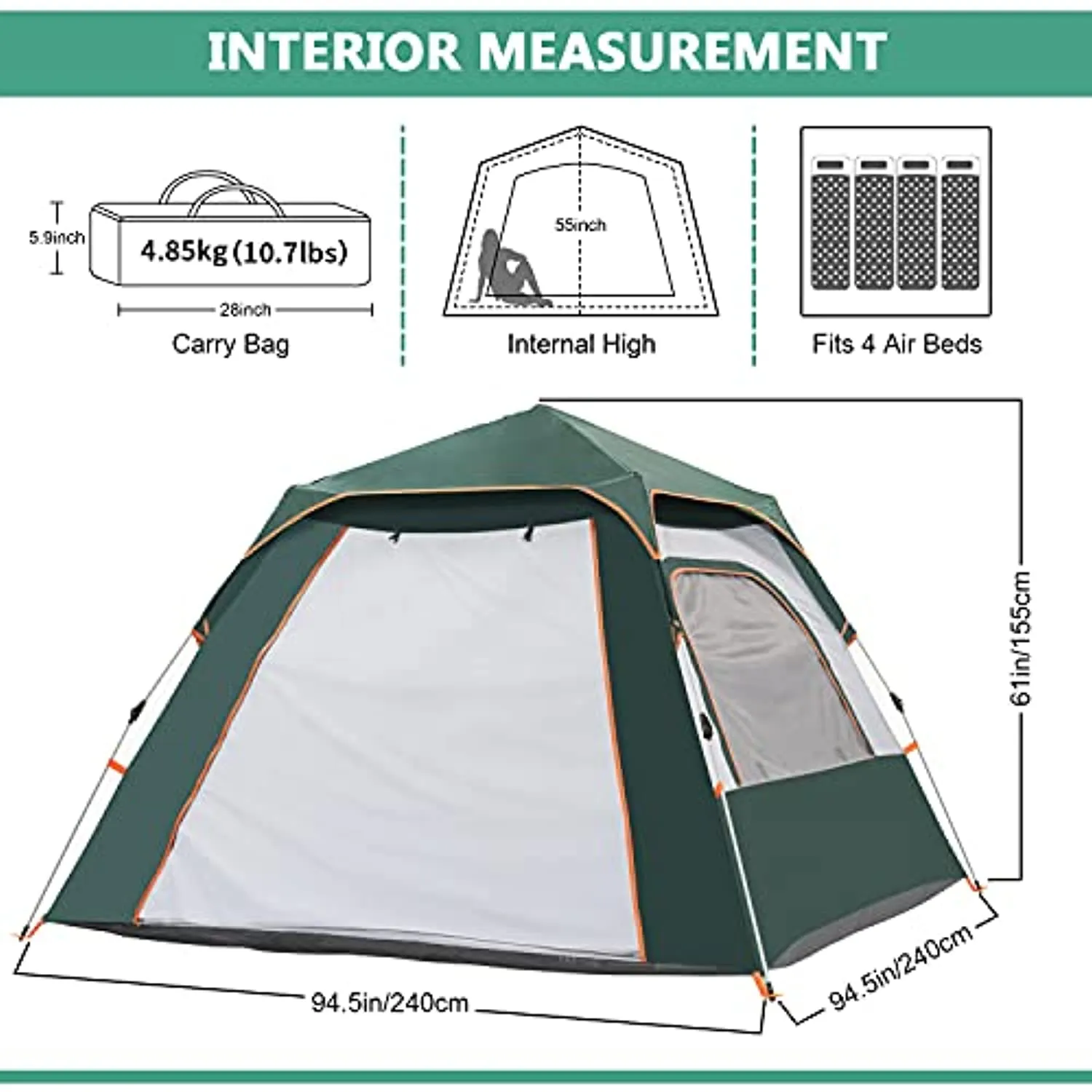 Esup Camping Tent, 4-5 Person Outdoor Lightweight Instant Automatic pop up Backpacking Beach Tents for Outdoor Hunting, Hiking, Climbing, Travel
