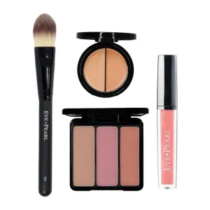 EVE PEARL 4 Pcs Conceal Brighten And Enhance Your Face Dual Salmon Concealer Brush Blush Lip Gloss Set Make Up Kit (Medium)