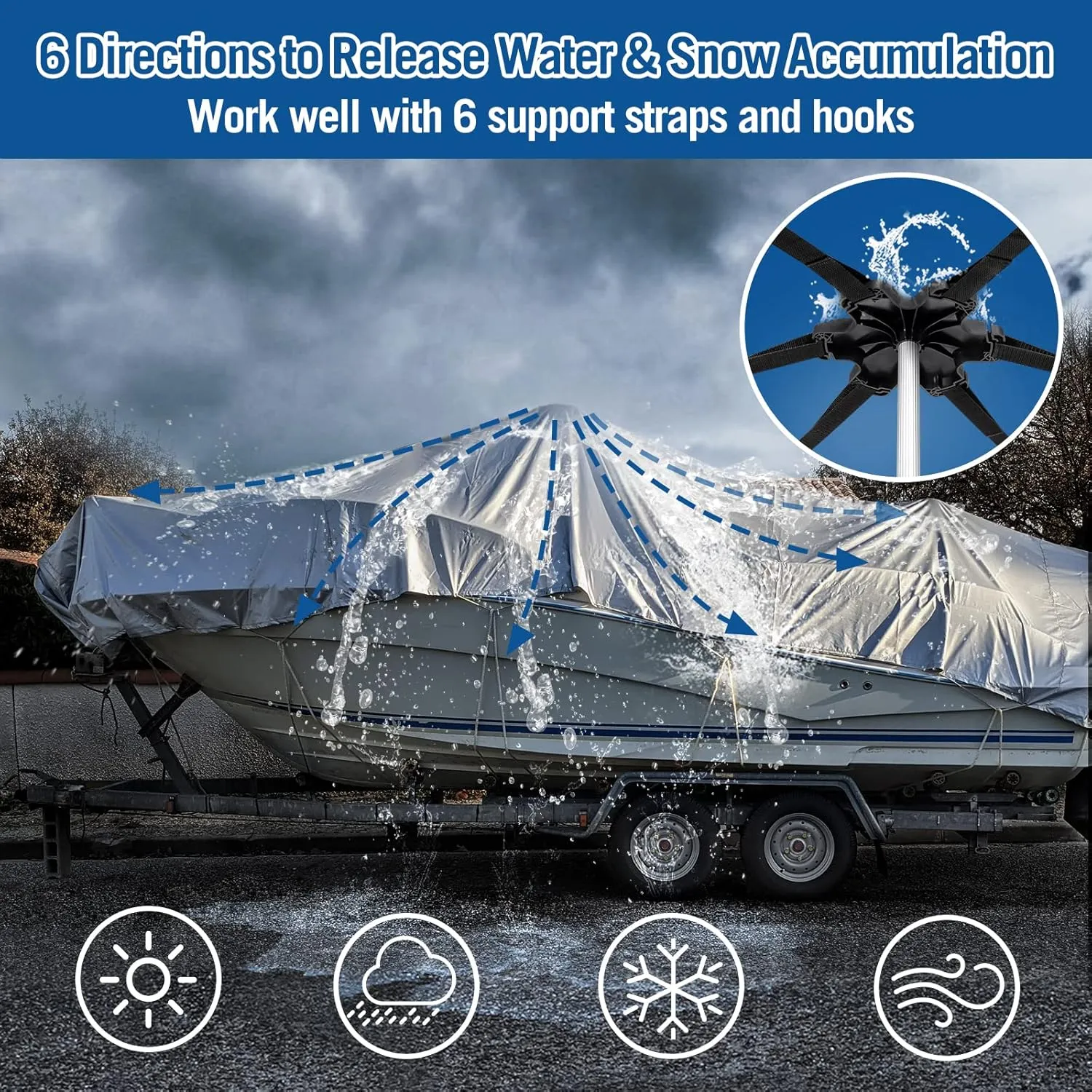 [Extra Tall] Affordura Boat Cover Support Pole with Metal Tripod Base and Hexagon Top, 27-71" Adjustable Poles with 6 Straps, Pontoon Cover Support System, 1 Set