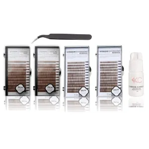 Eyebrow Extensions Kit with 4 Trays of Mink Eyebrows in 2 Dark Brown, 2 Brown, Comes on Mixed Length Trays 5-8 Mm Mix, Eyebrow Extension Glue & Extension Tweezers