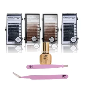 Eyebrow Extensions Premium Kit with 4 Trays of Mink Eyebrows in 2 Black, 2 Brown, Comes on Mixed Length Trays 5-8 Mm Mix, Eyebrow Premium Glue & Extension Tweezers
