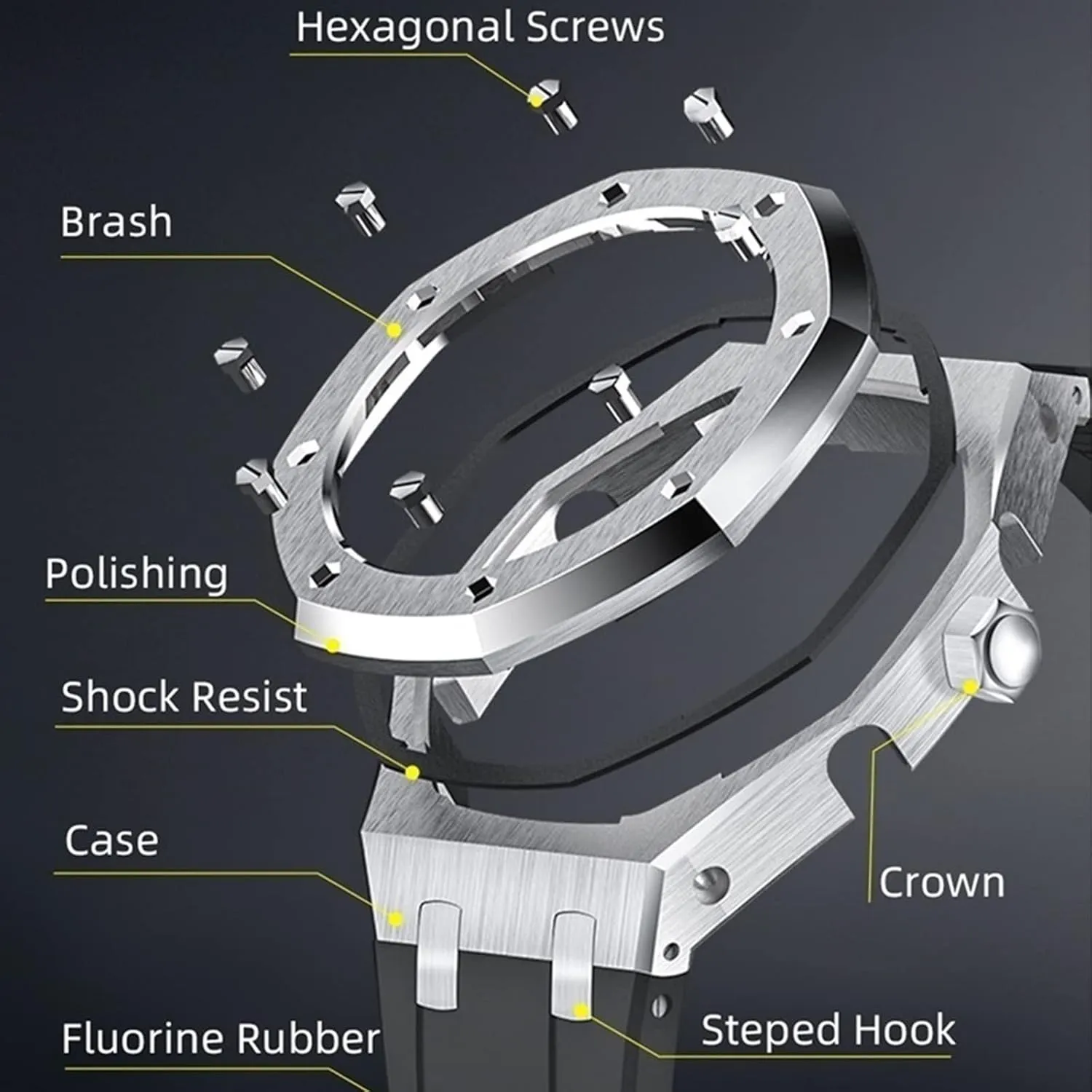 EZZON 5rd With Bottom Cover MOD Kit For GA2100STHS-1A Metal Watch Case Watchband 316 Stainless Steel Modified Accessories Bezel Bracelet Strap