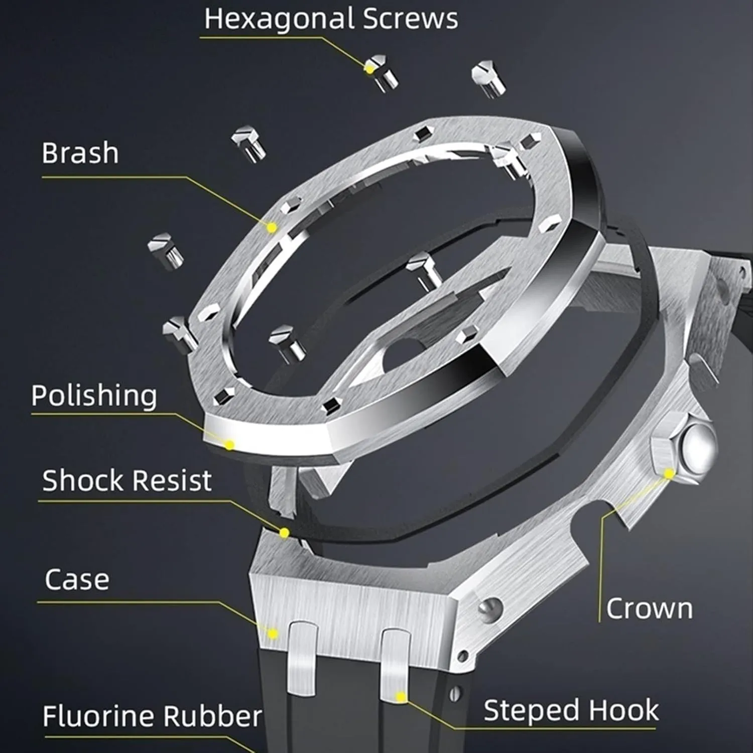 EZZON GA2100 MOD Kit For GA2110SU-9A Metal Watch Case Silicone Strap 316 Stainless Steel Modified Accessories Bracelet Bezel bands
