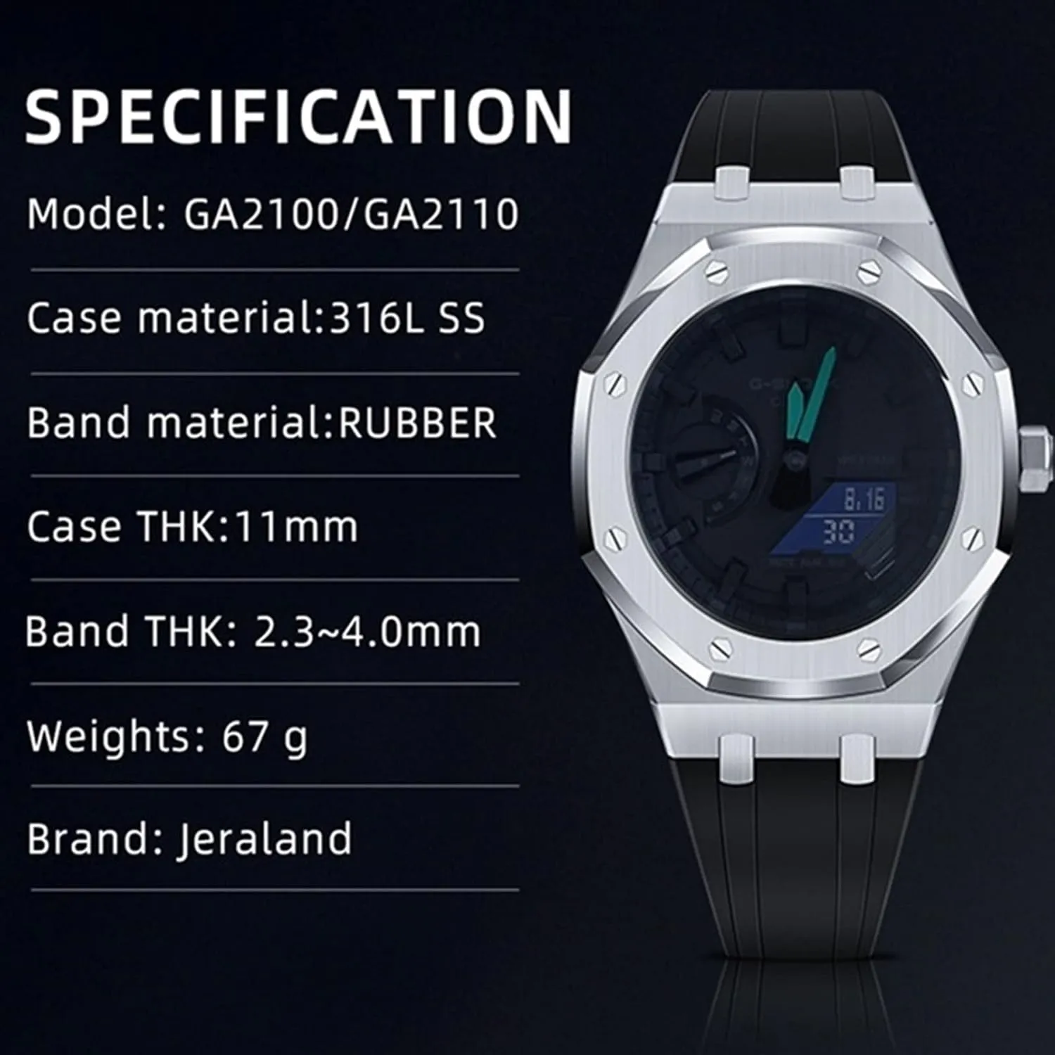 EZZON GA2100 MOD Kit For GA2110SU-9A Metal Watch Case Silicone Strap 316 Stainless Steel Modified Accessories Bracelet Bezel bands
