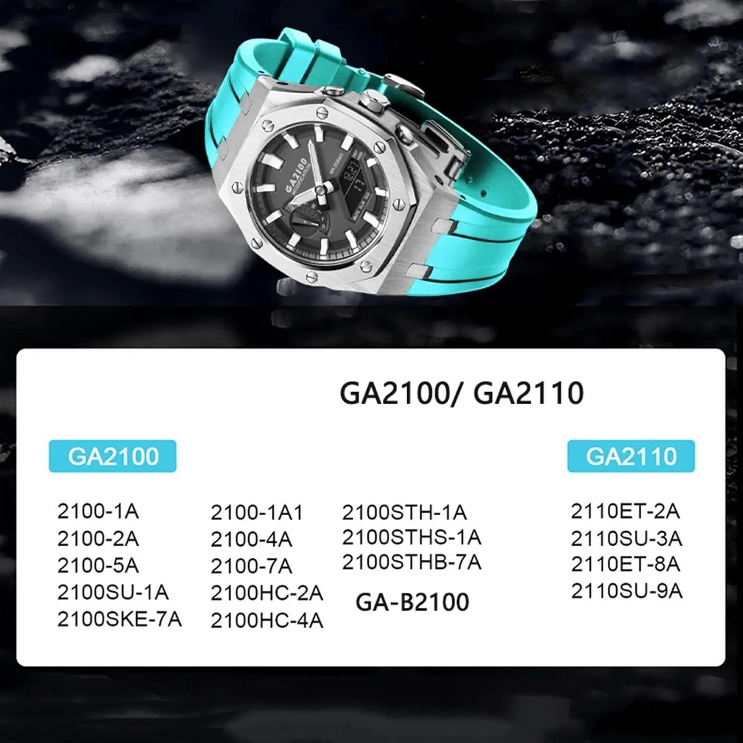 EZZON GA2100 MOD Kit For GA2110SU-9A Metal Watch Case Silicone Strap 316 Stainless Steel Modified Accessories Bracelet Bezel bands