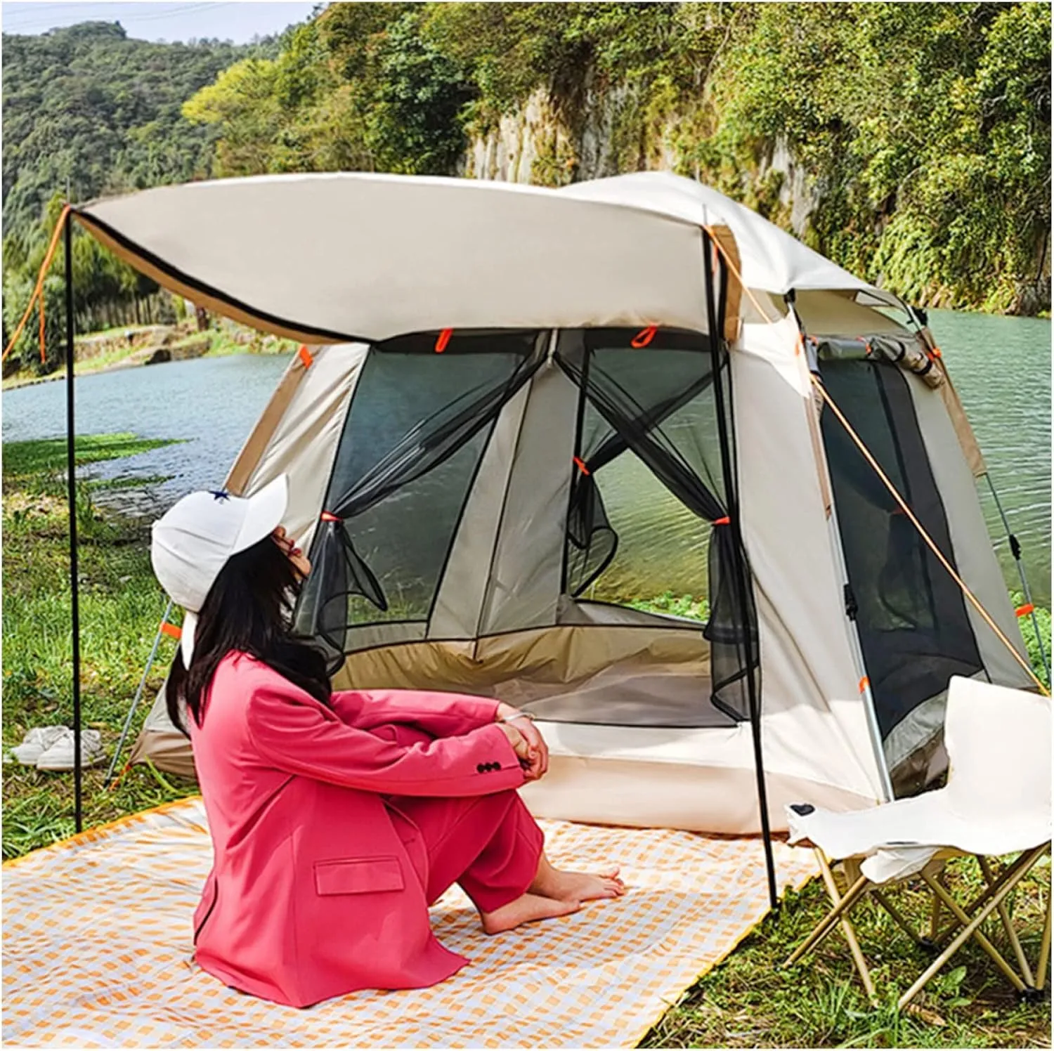 Family Camping Tent 4 People,Waterproof Tent Waterproof Practical Advanced Basic Tent for Camping Hiking Picnic Garden