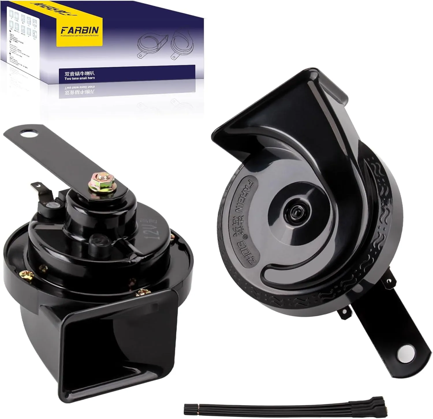 FARBIN Train Horn for Truck 12V Car Horns Loud Waterproof Electric Snail Horn Kit for Any 12V Vehicl (black, 12v)