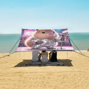 Fashion Capybara Singer Beach Camping Tent Sun Shelter for Whole Family, Beach Shade Canopy with UPF50  UV Protection,Easy Set Up and Carry,Outdoor Shade for Trips, Fishing, Backyard Fun Picnic