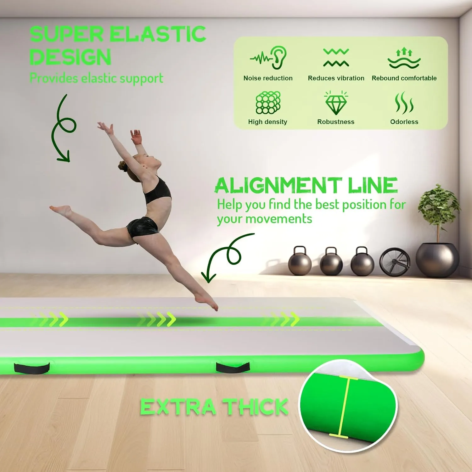 FEATH-R-LITE 10/13ft Inflatable Gymnastics Tumble Track Tumbling Mat 4in Thick Air Floor Tumble Track with Electric Pump for Cheer Leading/Gymnastics/Beach/Gym/Home