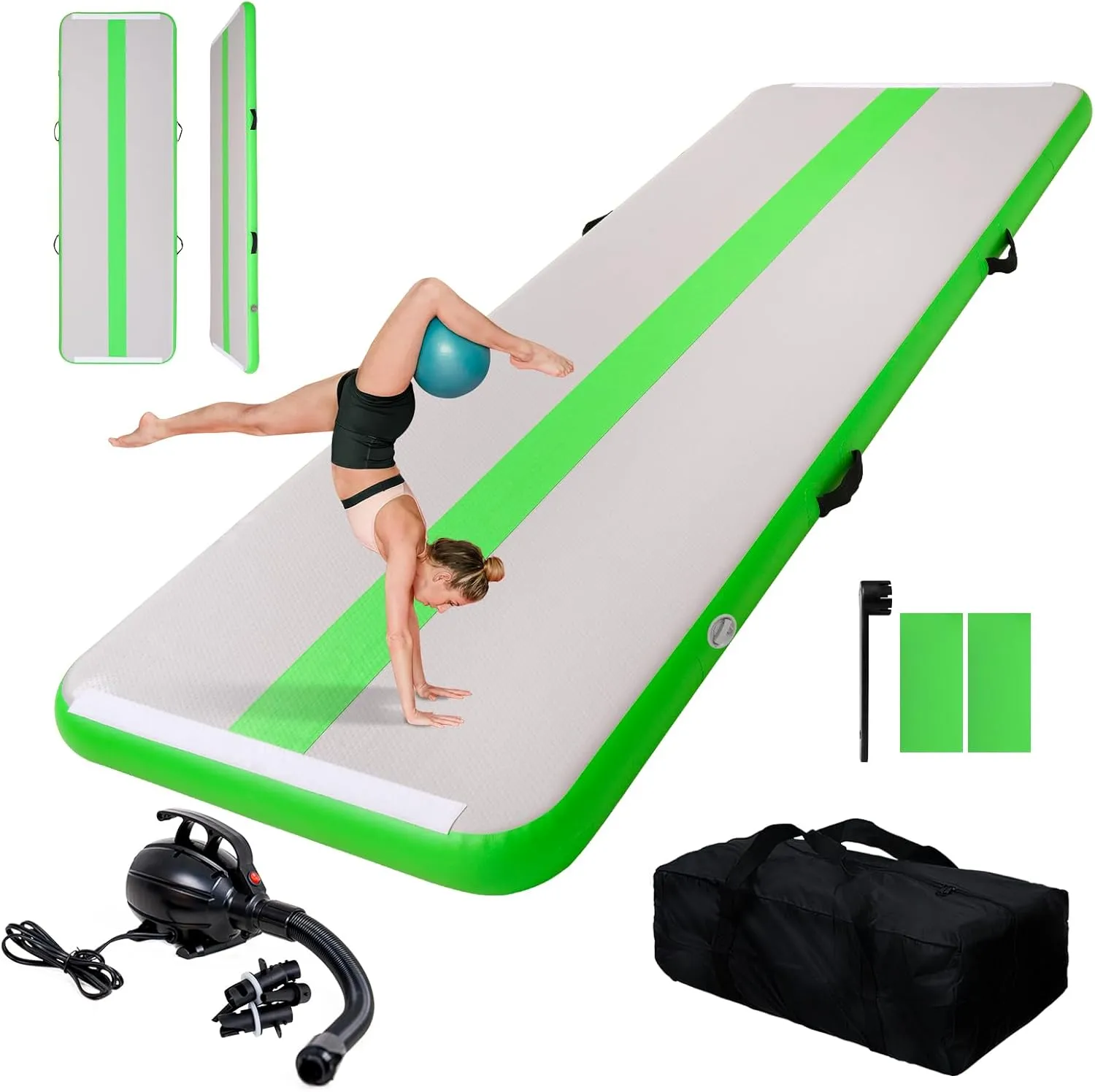 FEATH-R-LITE 10/13ft Inflatable Gymnastics Tumble Track Tumbling Mat 4in Thick Air Floor Tumble Track with Electric Pump for Cheer Leading/Gymnastics/Beach/Gym/Home