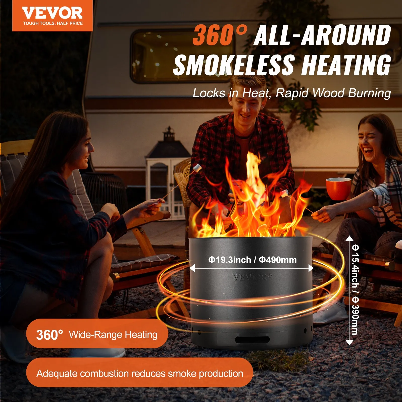 (FINAL PRICES ARE LOWER ON OUR SITE!) VEVOR Smokeless Fire Pit Stove Bonfire 19.3 in Dia Wood Burning Stainless Steel