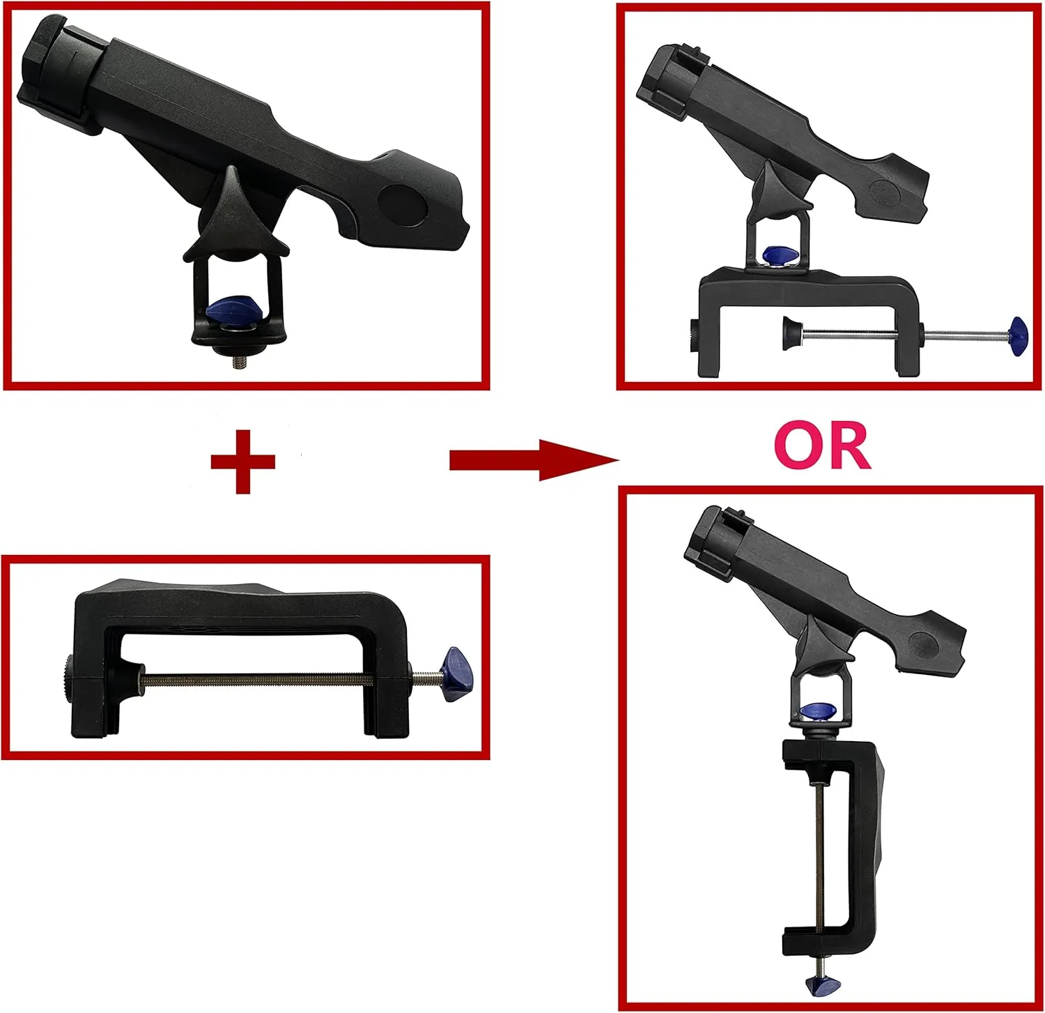 Fishing Boat Rods Holder with Large Clamp Opening 360 Degree Adjustable Fishing Rod Racks Folding Holder