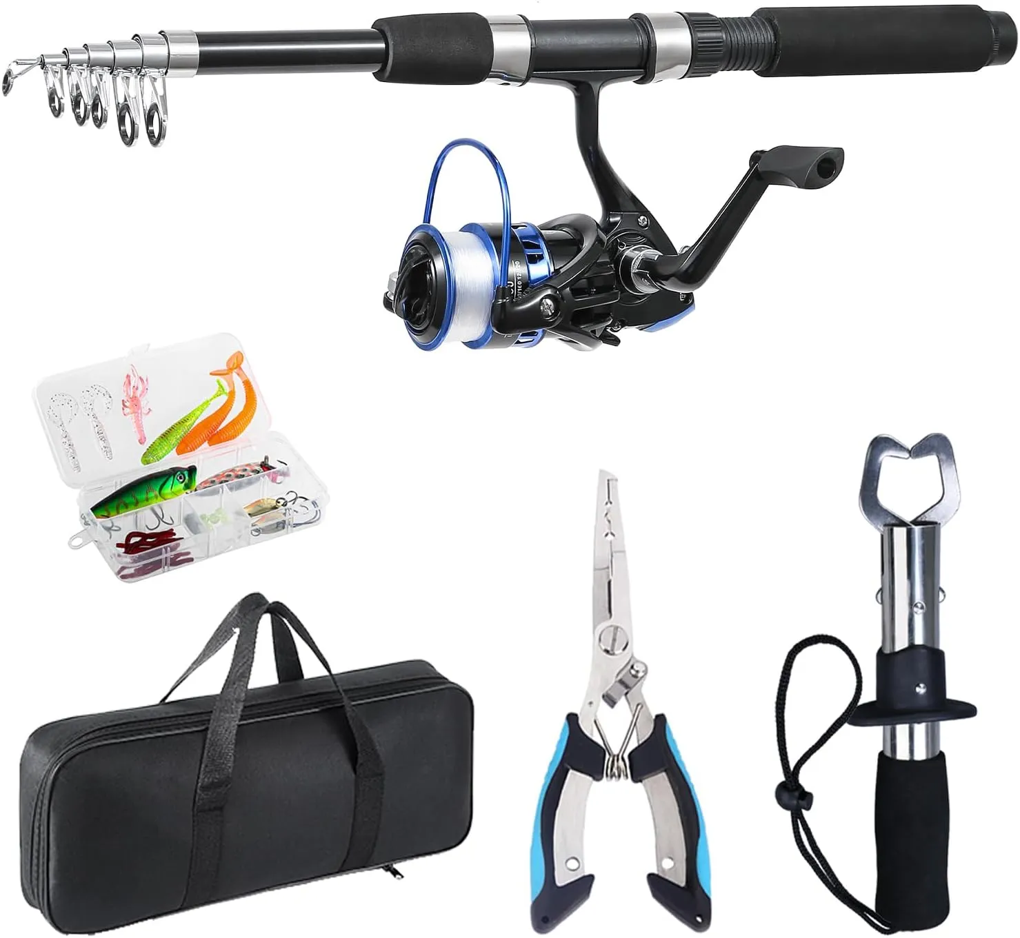 Fishing Pole, Telescopic Fishing Rod and Reel Combo, 13 1BB Pre-Loaded Spinning Reel Combo with Fishing Pliers and Lip Gripper, 6.9FT Fishing Rod Combo