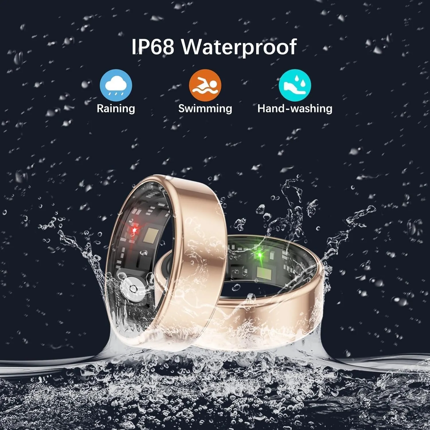 Fitness Tracker Ring for Women Men, Fit Ring with Heart Rate,Blood Oxygen,Blood Pressure, Sleep Tracker, Step Tracker, No Subscription Fee, IP68 Waterproof Smart Ring for iphone & Android (Gold, 9#)