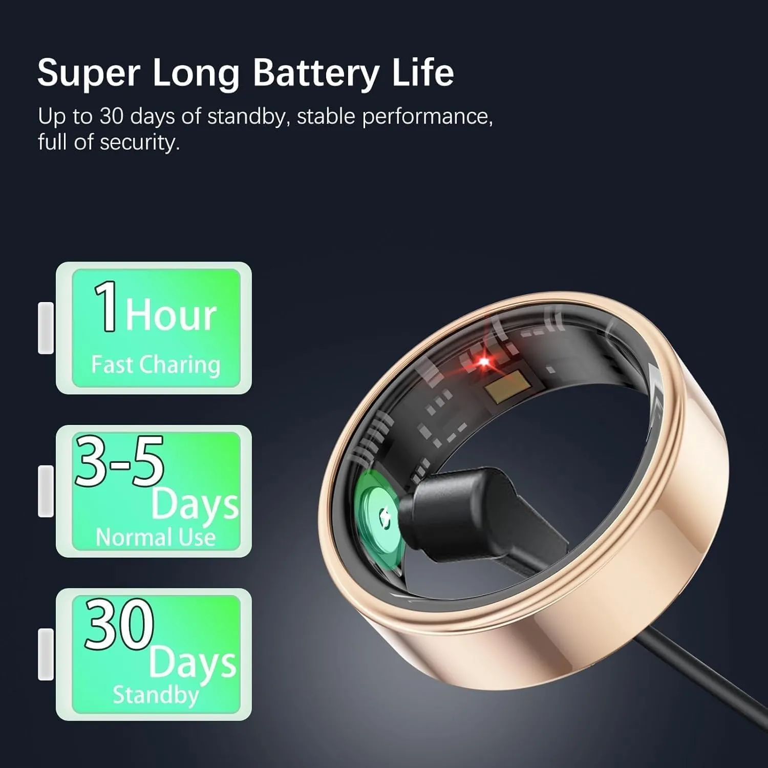 Fitness Tracker Ring for Women Men, Fit Ring with Heart Rate,Blood Oxygen,Blood Pressure, Sleep Tracker, Step Tracker, No Subscription Fee, IP68 Waterproof Smart Ring for iphone & Android (Gold, 9#)