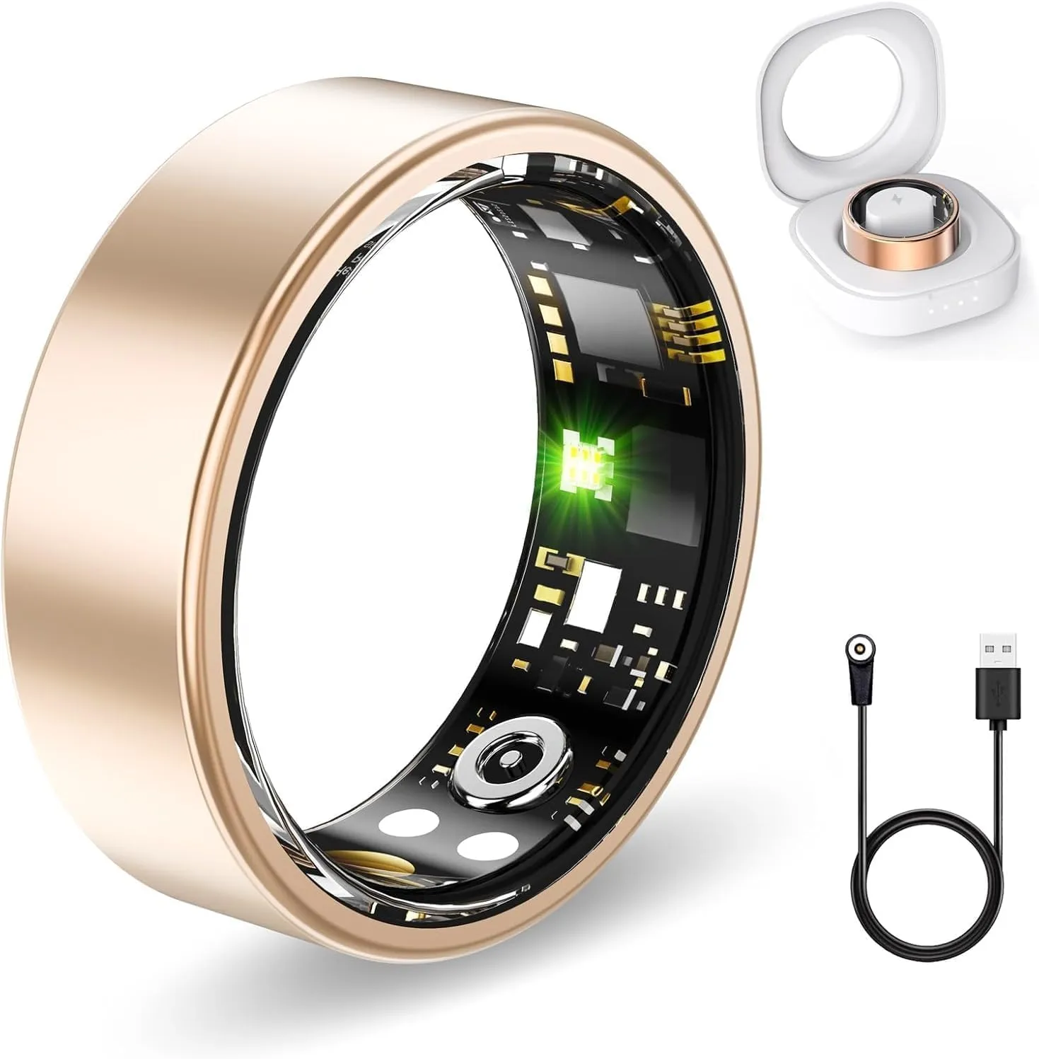 Fitness Tracker Ring for Women Men, Fit Ring with Heart Rate,Blood Oxygen,Blood Pressure, Sleep Tracker, Step Tracker, No Subscription Fee, IP68 Waterproof Smart Ring for iphone & Android (Gold, 9#)