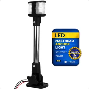 Five Oceans Anchor Light, Combination Masthead and All-Around Lights, Fold Down, LED Boat Navigation Lights, 12V DC, USCG 2NM Rule, 10.5" Fixed Mount, for Sailboats and Powerboats - FO4595