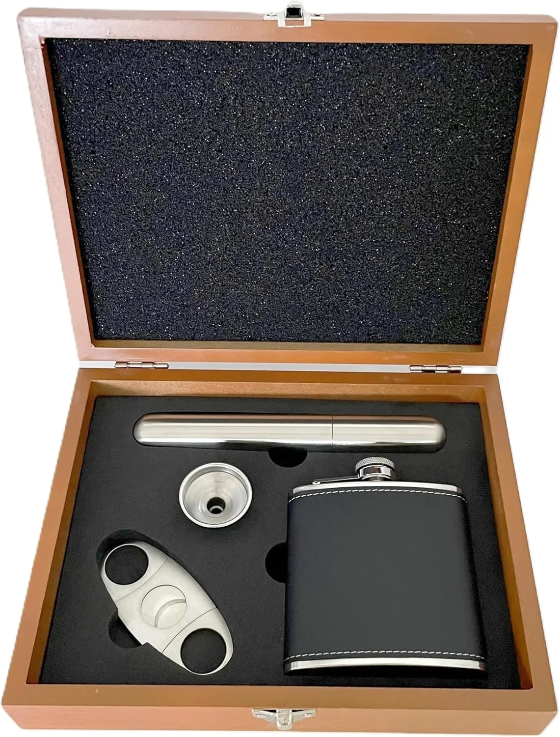 Flask Gift Set for Men – Stainless Steel Hip Flask with Funnel, Cutter & Case in Elegant Wooden Box – Perfect for Whiskey Lovers, Groomsmen, Gifts & Special Occasions