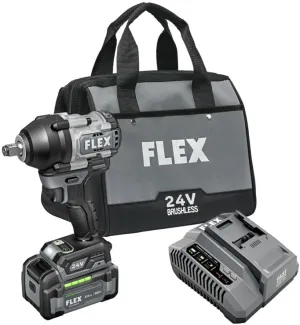 FLEX 24V Brushless Cordless 1/2-Inch 750 Ft-Lbs Mid-Torque Impact Wrench Kit with 5.0Ah Lithium Battery and 160W Fast Charger - FX1451-1C