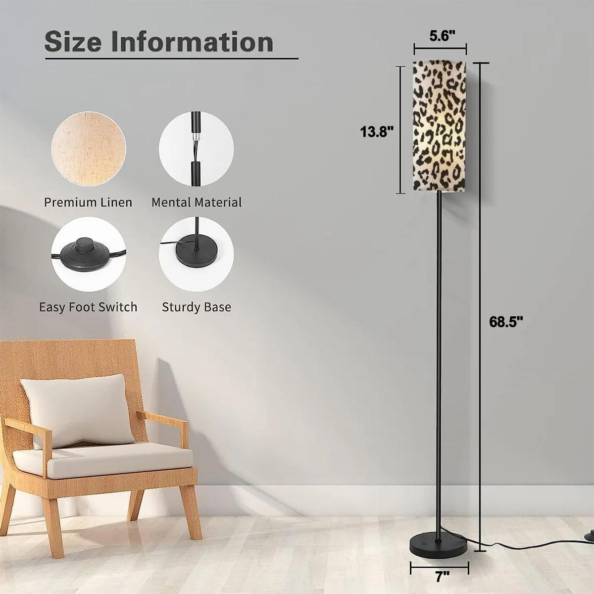 Floor Lamp for Living Room Animal Skin Pattern Seamless for Fabric Wrapping Modern Standing Lamp Remote Control Dimmable Pole Lamp Corner Tall Lamp for Office Bedroom Reading