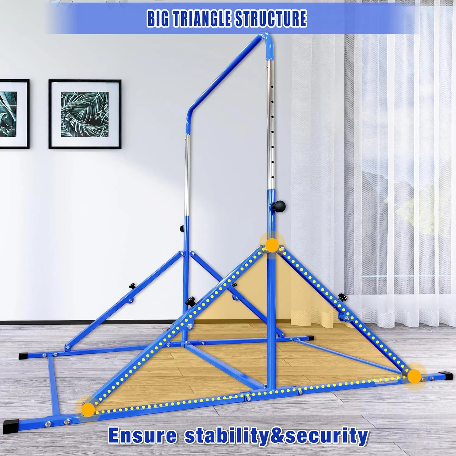 Foldable Gymnastic Bar for Kids Ages 3-12, 9 Height Levels, 200 lbs Weight Capacity, 5 Ft Length Gymnastic Kip Bar with Mat, Gymnastic Equipment for Home and Gym Center Indoor Outdoor Use