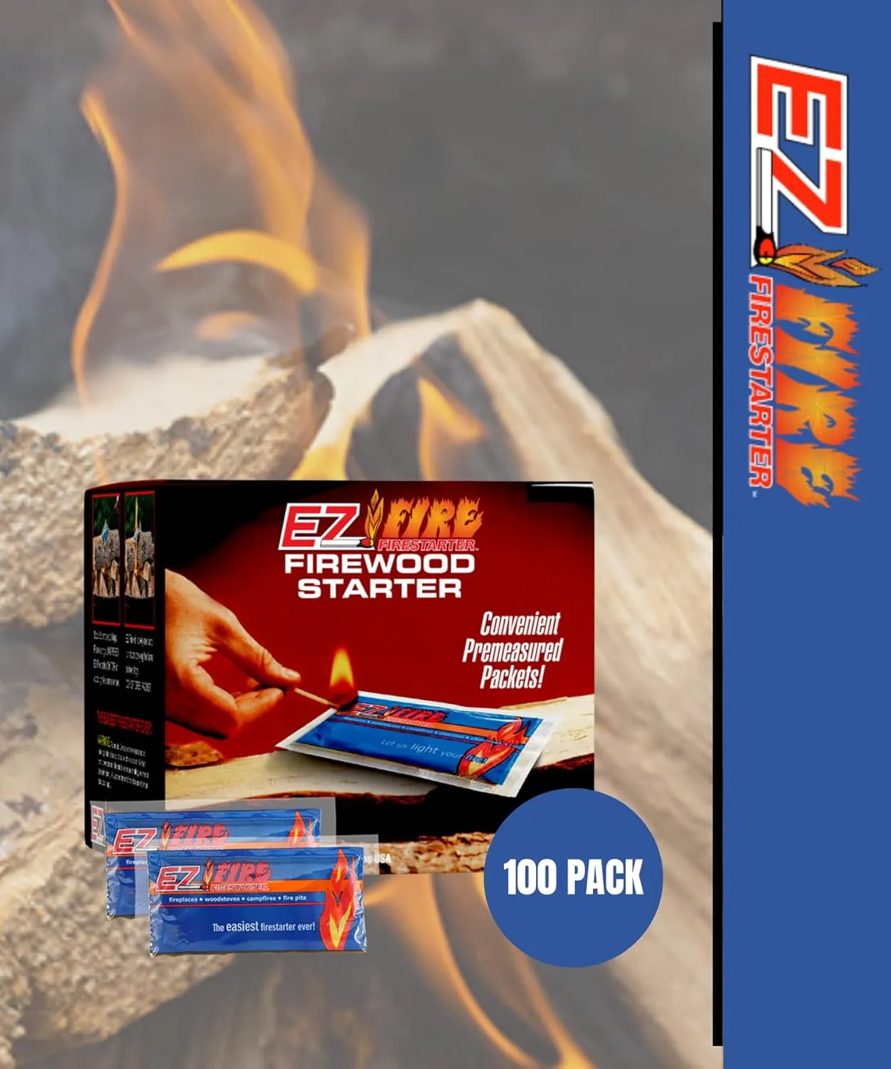 for Fireplace, Campfire, or Grills. Safe, All Purpose, Effective, Waterproof, Windproof Fire Starter Gel Packets for Indoor or Outdoor Use. 100 Pack