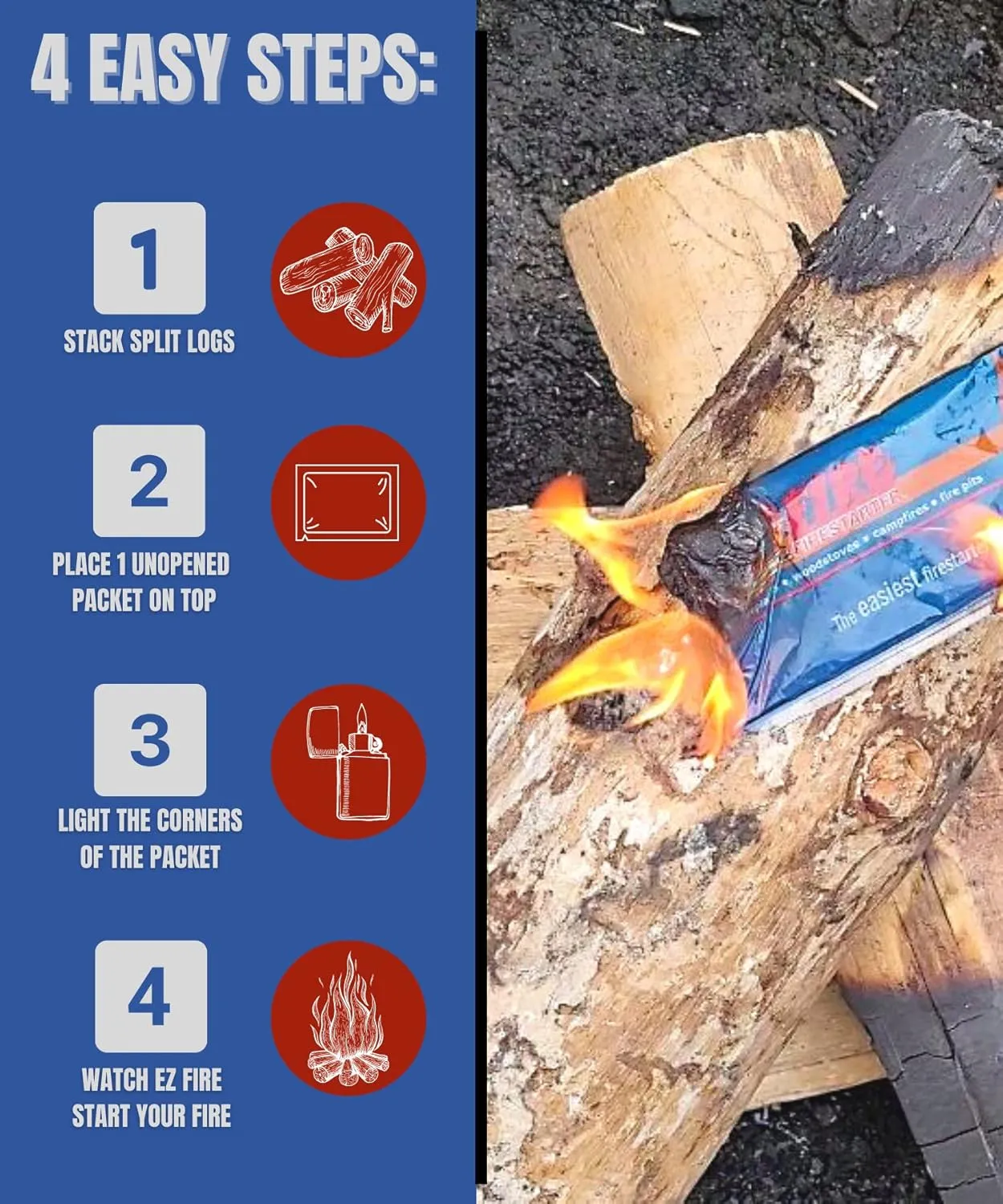 for Fireplace, Campfire, or Grills. Safe, All Purpose, Effective, Waterproof, Windproof Fire Starter Gel Packets for Indoor or Outdoor Use. 100 Pack
