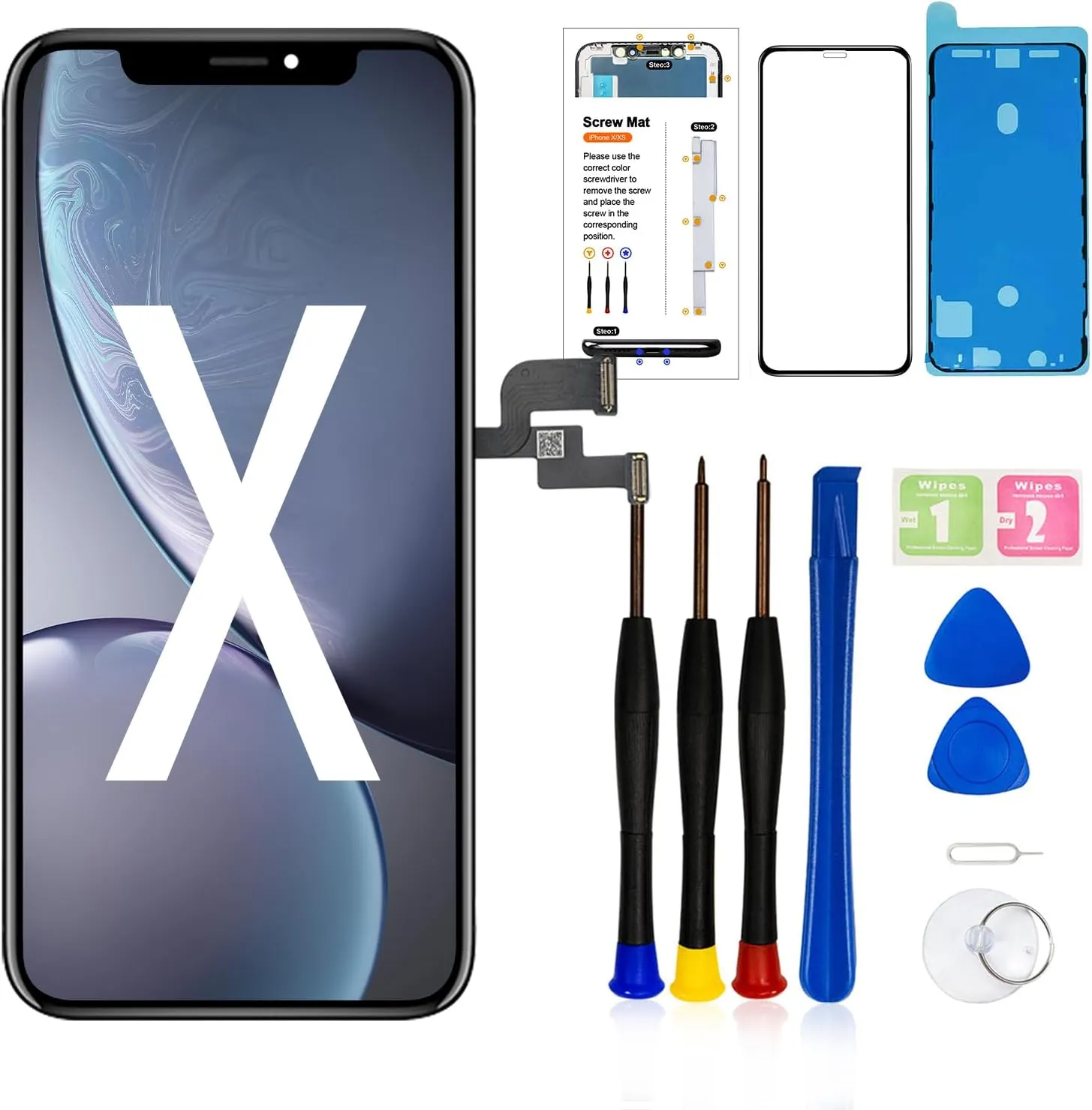 for iPhone X10 Screen Replacement ，5.8 inch LCD Display 3D Touch Screen Digitizer Assembly,Compatible with iPhone X 10 Screen Replacement Kit (A1865,A1901,A1902) with Repair Tools Kit  Tempered Glass