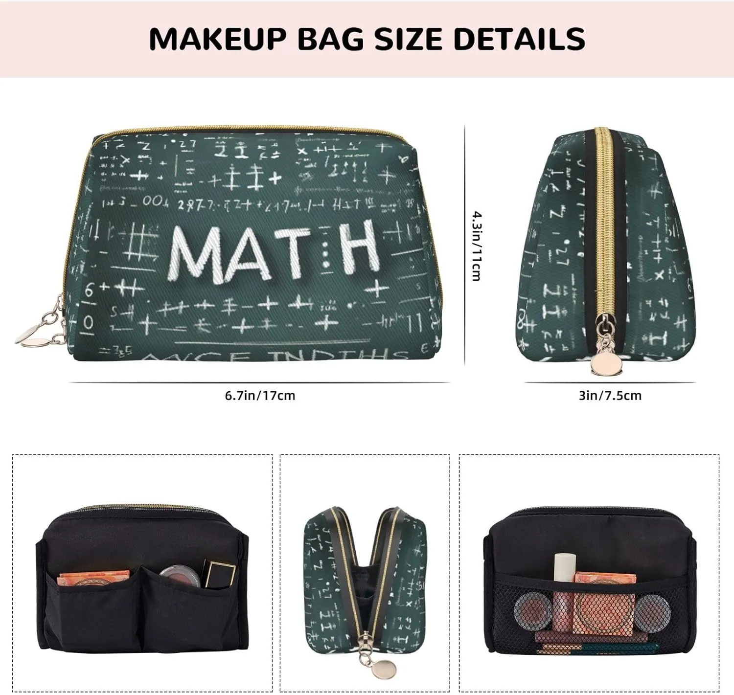 Formulas Shapes Theory Math Toiletry Pouch, Travel-Friendly Makeup Organizer For Makeup Brushes, Lipsticks