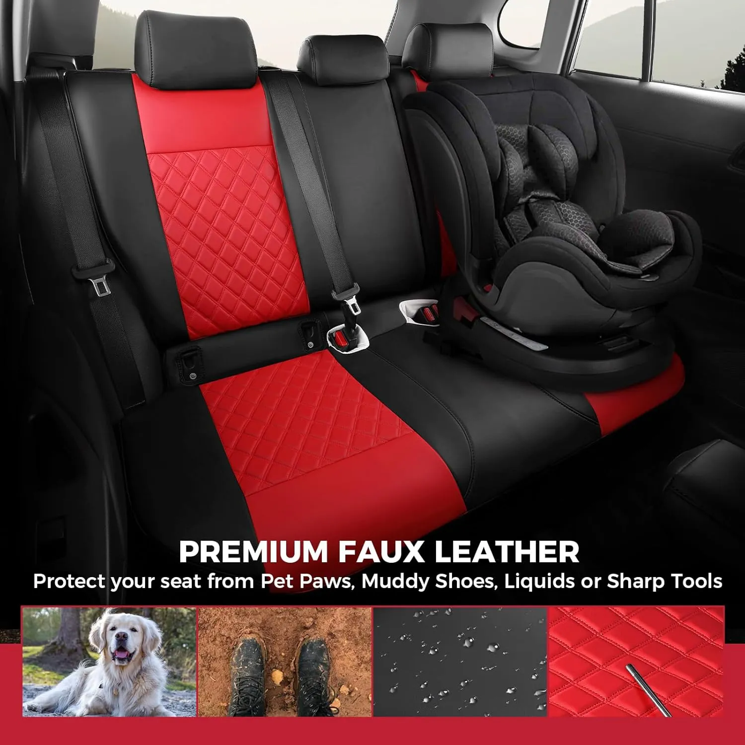 FREESOO Custom 1:1 Seat Covers for Corolla Cross L LE XLE 2025 2024 2023 2022 2021, Not for Hybrid, Faux Leather Seat Covers Full Set - BlackRed