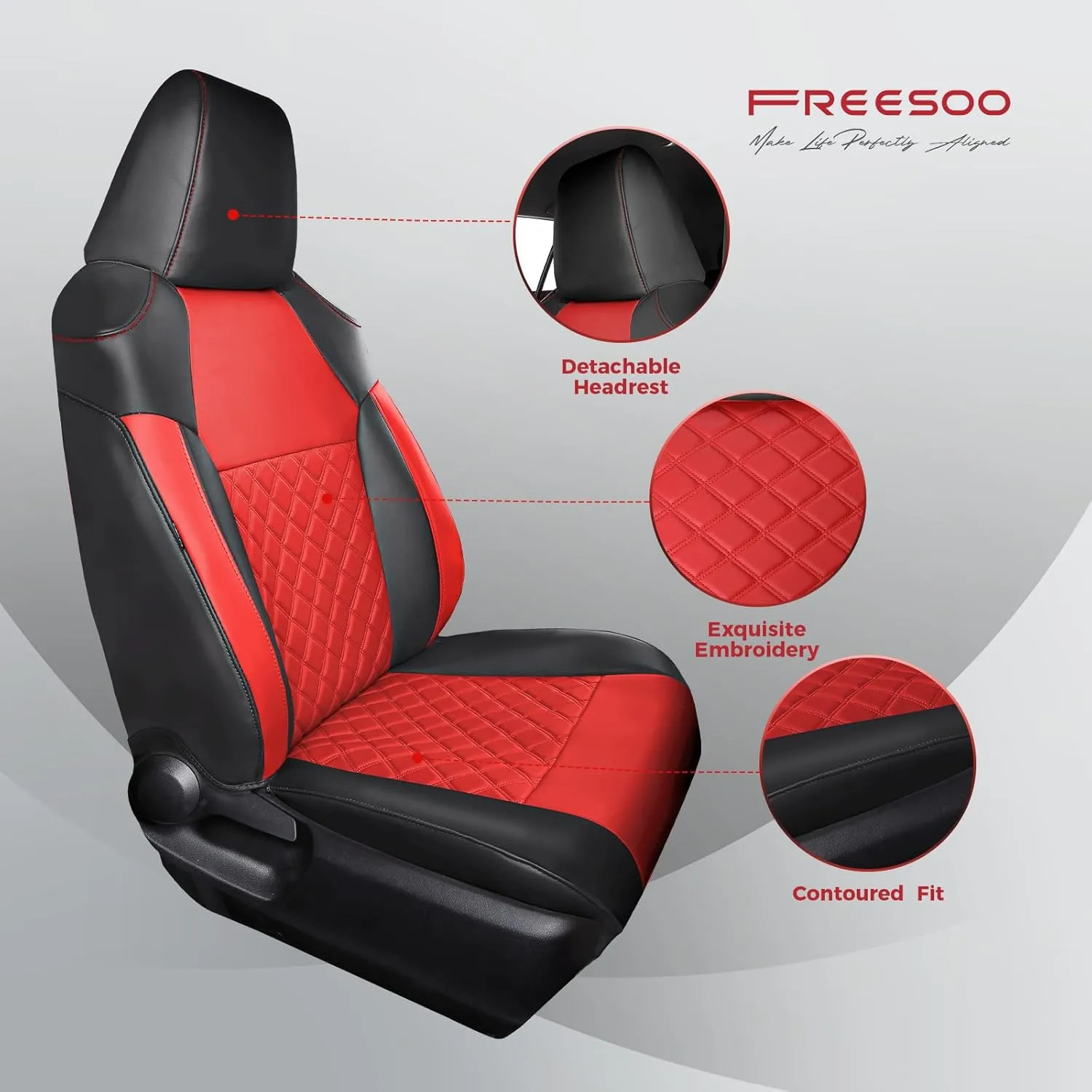 FREESOO Custom 1:1 Seat Covers for Corolla Cross L LE XLE 2025 2024 2023 2022 2021, Not for Hybrid, Faux Leather Seat Covers Full Set - BlackRed