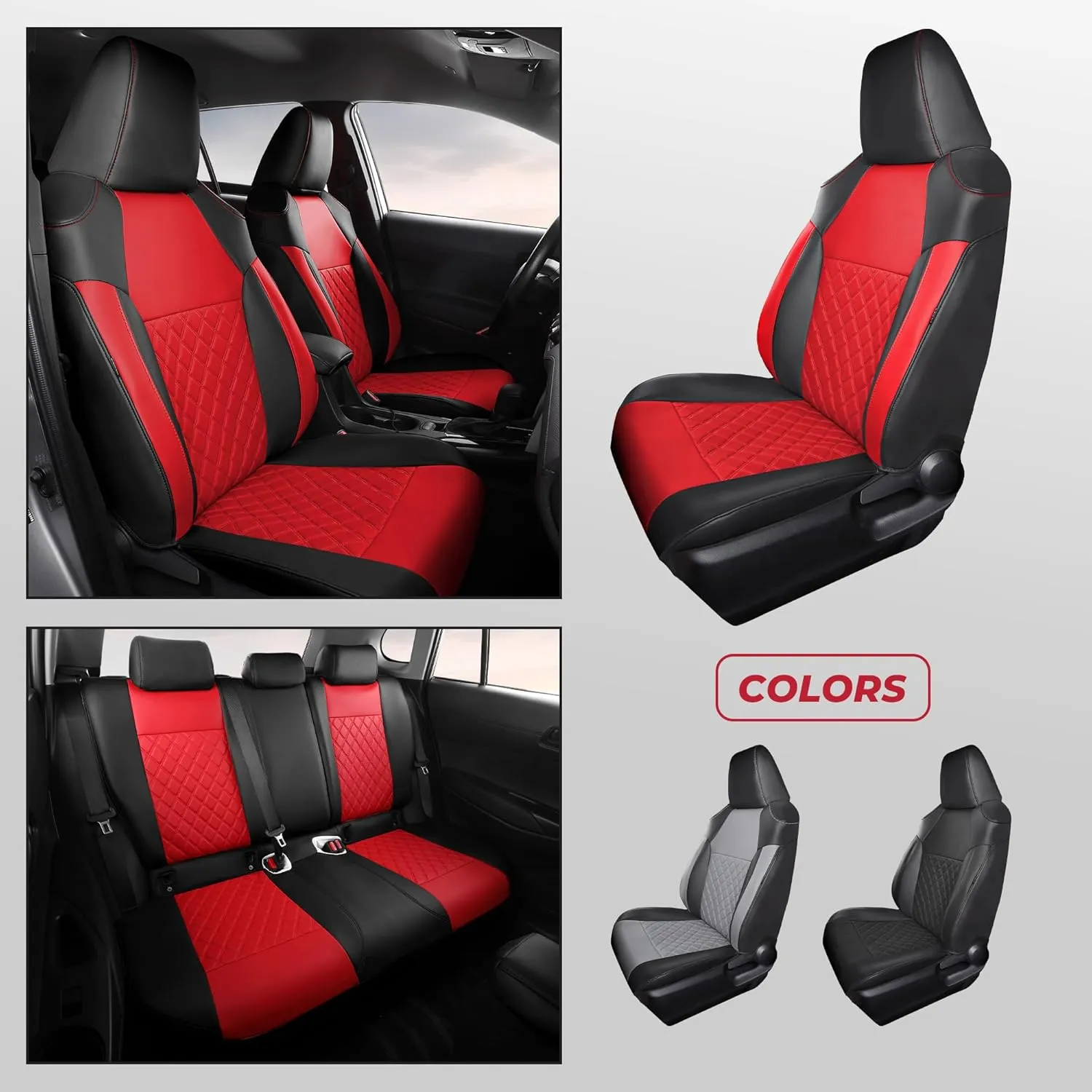 FREESOO Custom 1:1 Seat Covers for Corolla Cross L LE XLE 2025 2024 2023 2022 2021, Not for Hybrid, Faux Leather Seat Covers Full Set - BlackRed
