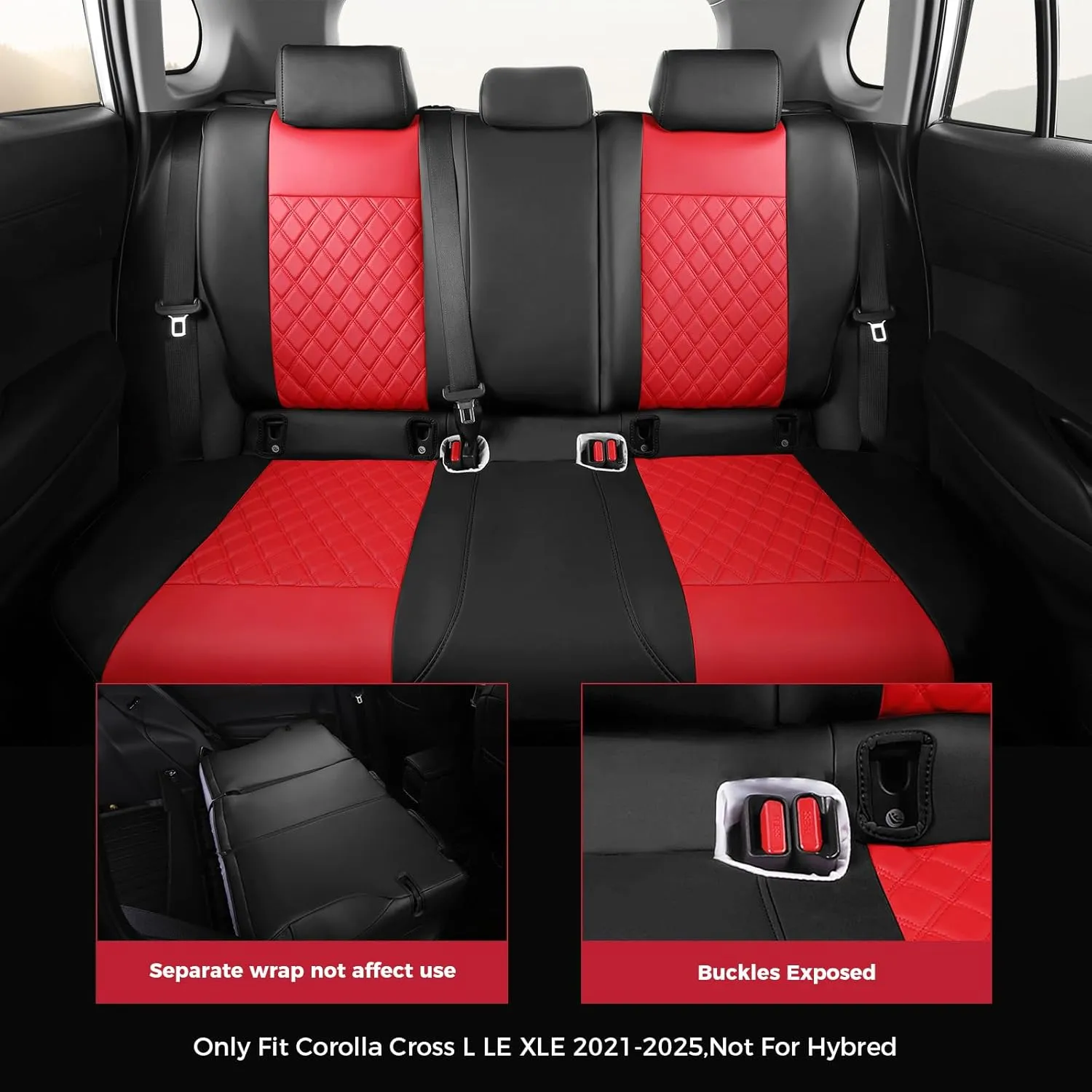 FREESOO Custom 1:1 Seat Covers for Corolla Cross L LE XLE 2025 2024 2023 2022 2021, Not for Hybrid, Faux Leather Seat Covers Full Set - BlackRed