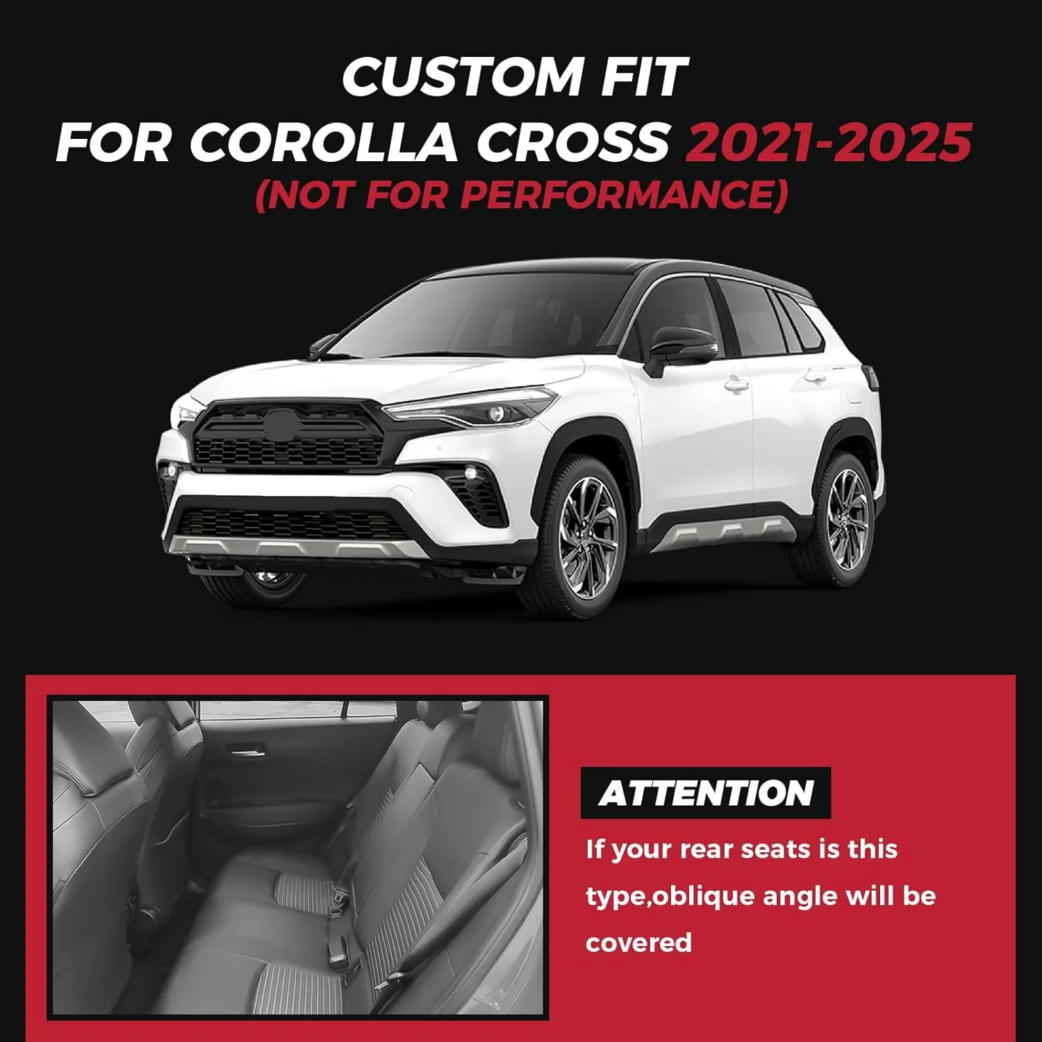 FREESOO Custom 1:1 Seat Covers for Corolla Cross L LE XLE 2025 2024 2023 2022 2021, Not for Hybrid, Faux Leather Seat Covers Full Set - BlackRed