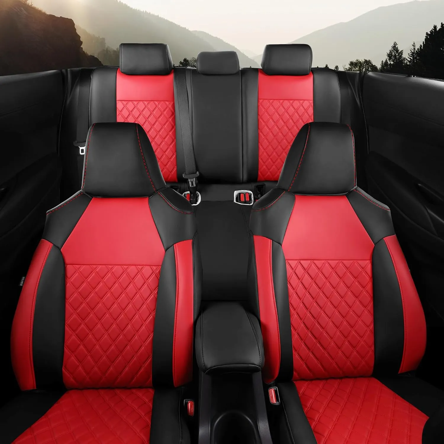 FREESOO Custom 1:1 Seat Covers for Corolla Cross L LE XLE 2025 2024 2023 2022 2021, Not for Hybrid, Faux Leather Seat Covers Full Set - BlackRed