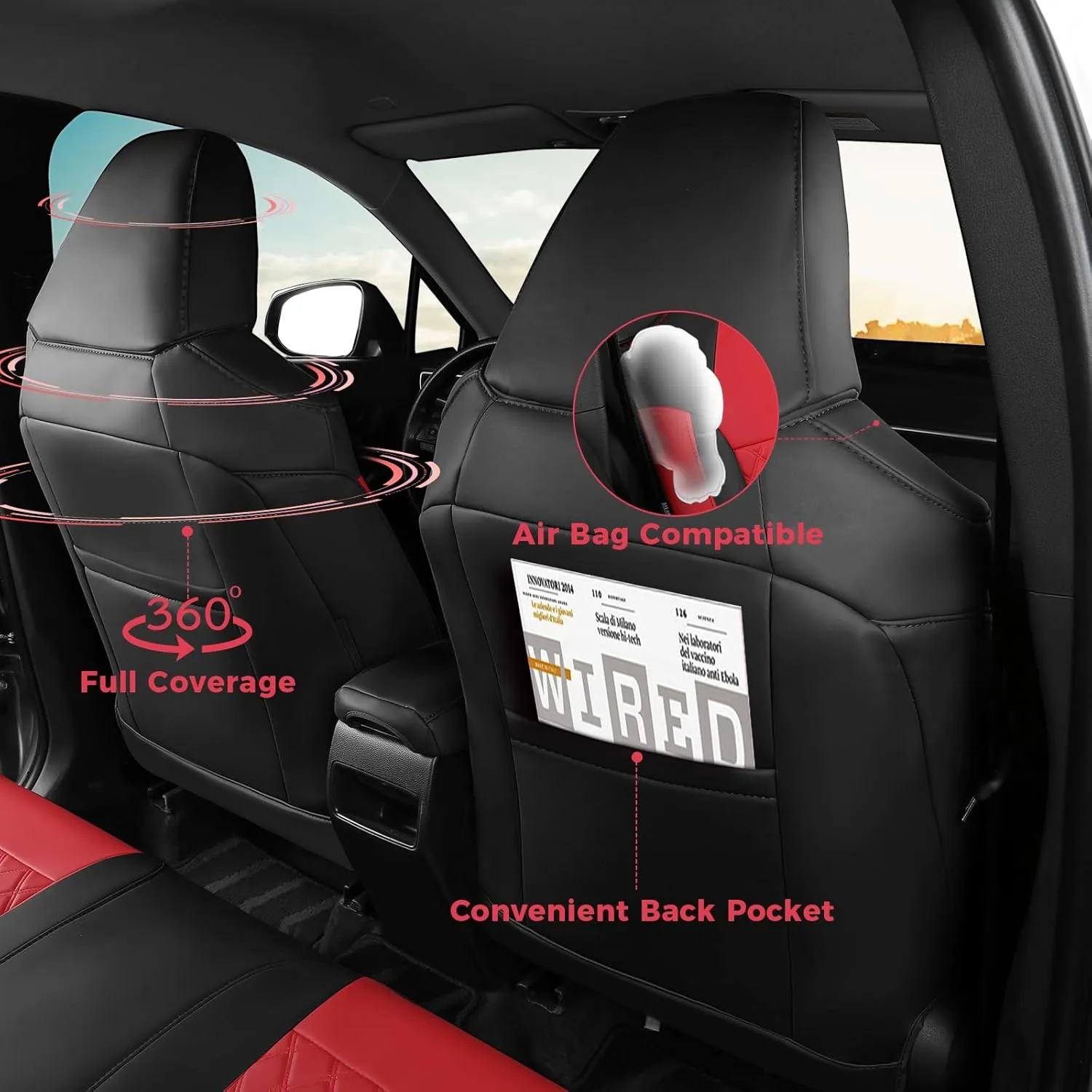 FREESOO Custom 1:1 Seat Covers for Corolla Cross L LE XLE 2025 2024 2023 2022 2021, Not for Hybrid, Faux Leather Seat Covers Full Set - BlackRed