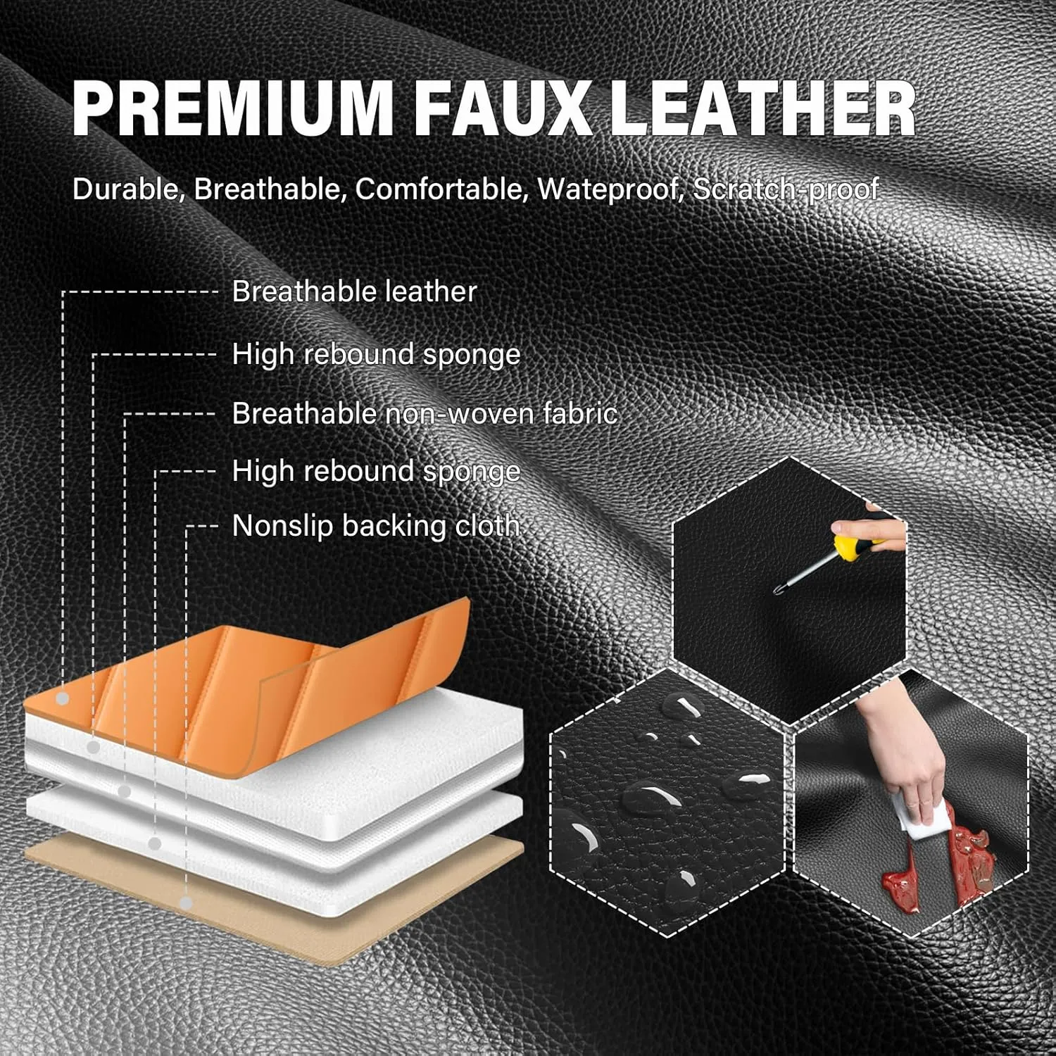 Front Seat Cover for kia Soul 2010-2025,Waterproof Faux Leather Car Seat Covers,Car Seat Protectors,Deluxe and Breathable Interior Covers for Cars(Front Set,Black&Orange)