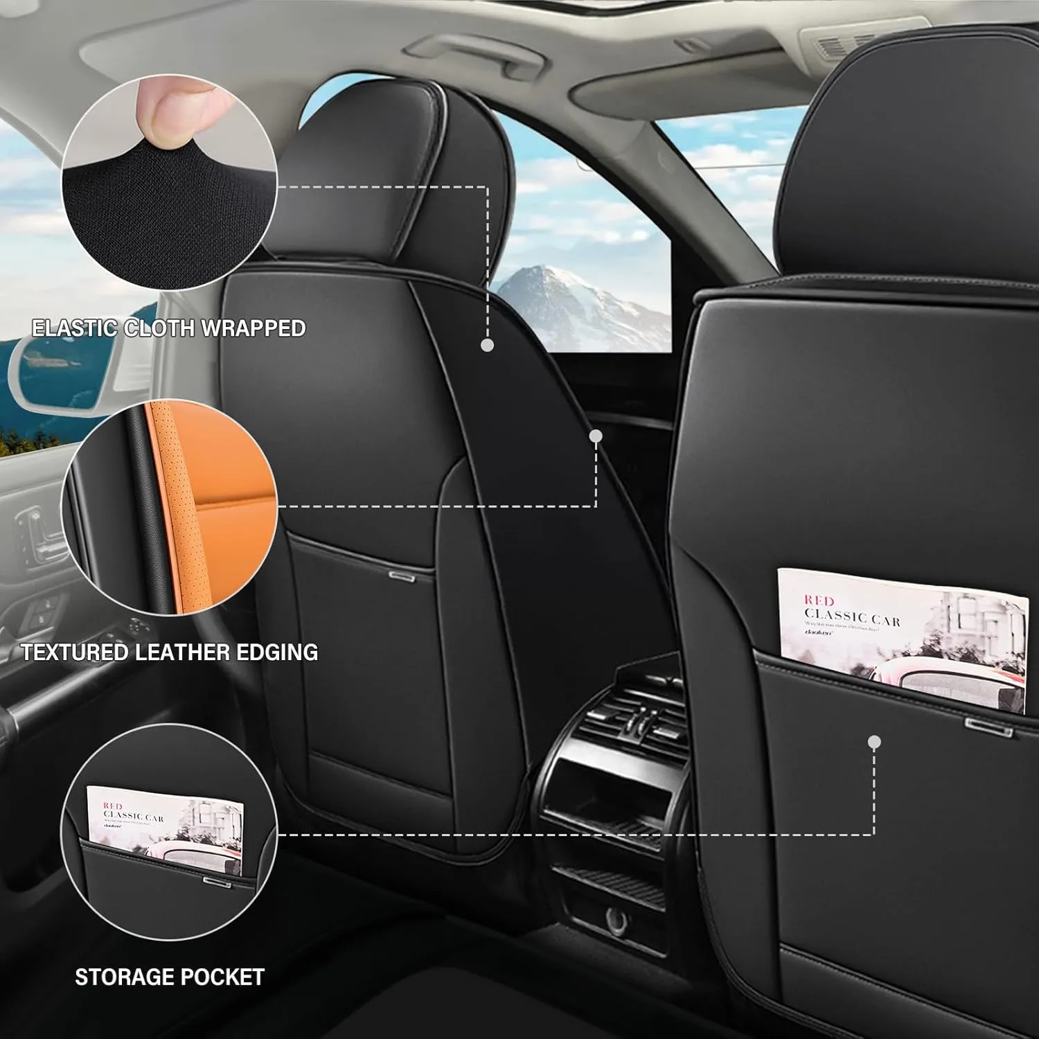 Front Seat Cover for kia Soul 2010-2025,Waterproof Faux Leather Car Seat Covers,Car Seat Protectors,Deluxe and Breathable Interior Covers for Cars(Front Set,Black&Orange)
