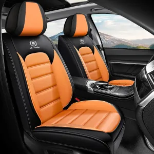 Front Seat Cover for kia Soul 2010-2025,Waterproof Faux Leather Car Seat Covers,Car Seat Protectors,Deluxe and Breathable Interior Covers for Cars(Front Set,Black&Orange)
