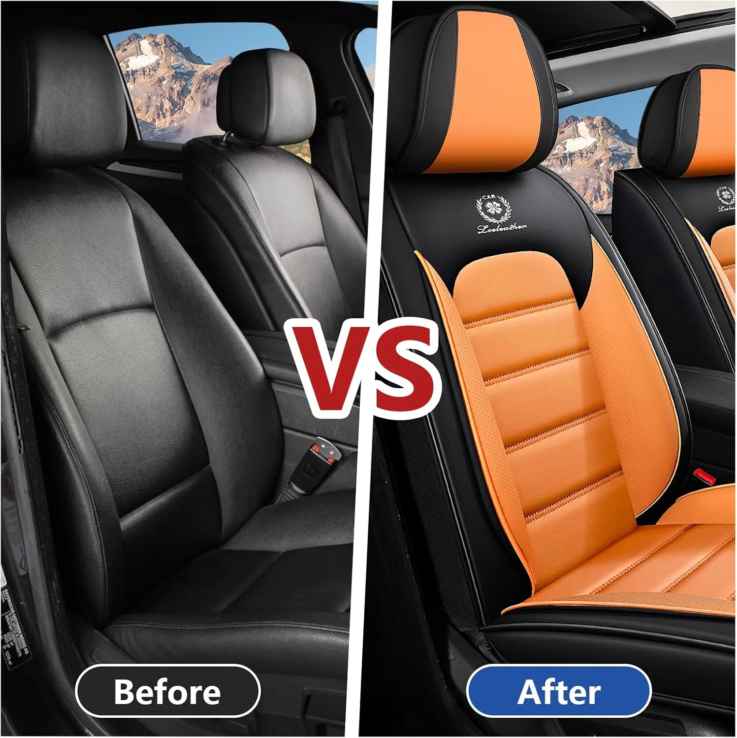 Front Seat Cover for kia Soul 2010-2025,Waterproof Faux Leather Car Seat Covers,Car Seat Protectors,Deluxe and Breathable Interior Covers for Cars(Front Set,Black&Orange)