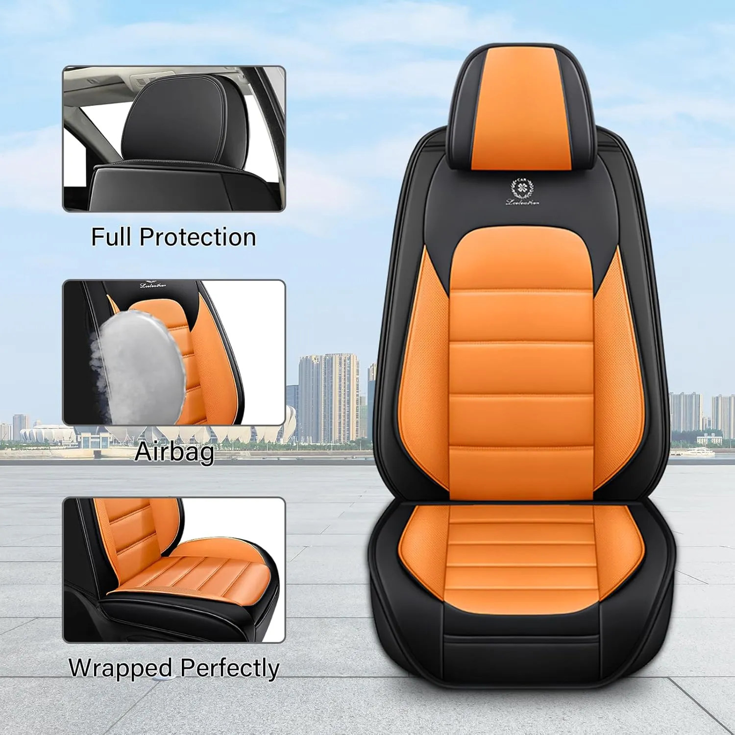 Front Seat Cover for kia Soul 2010-2025,Waterproof Faux Leather Car Seat Covers,Car Seat Protectors,Deluxe and Breathable Interior Covers for Cars(Front Set,Black&Orange)