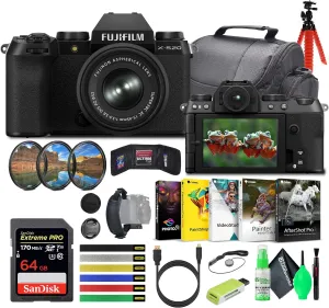 FUJIFILM X-S20 Mirrorless Camera with 15-45mm Lens   64GB Extreme Pro Memory Card, Greens Lens Cleaning Kit, Corel Editing Software, Travel Bag, Tripod, Ideal Vlogging Camera Kit (13pc Bundle)