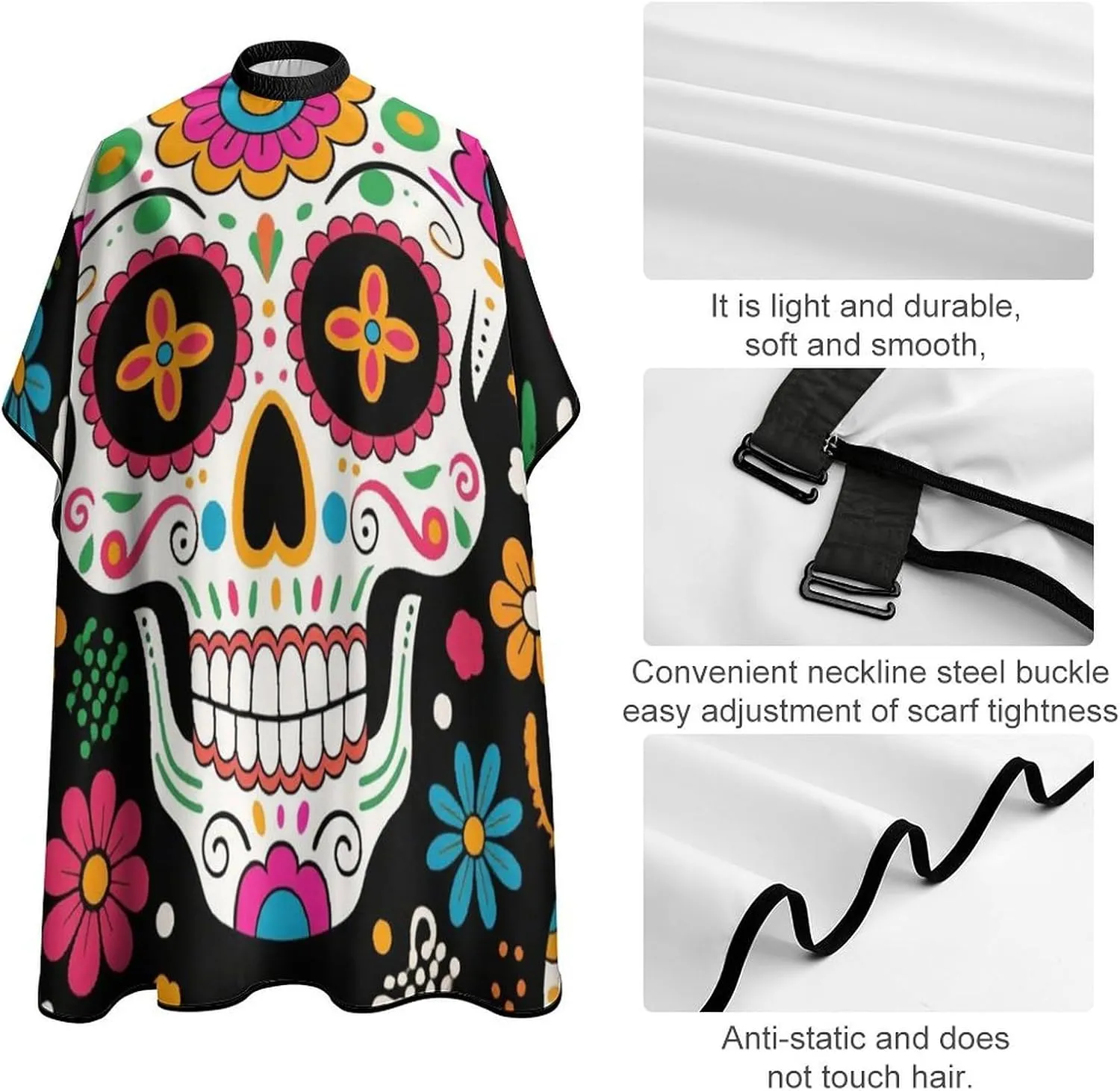 Full Coverage Hair Cutting Cape - Hairdressing Apron Mexican Sugar Skull Flower Art Hair-Cutting Gown for Makeup Artist Beautician
