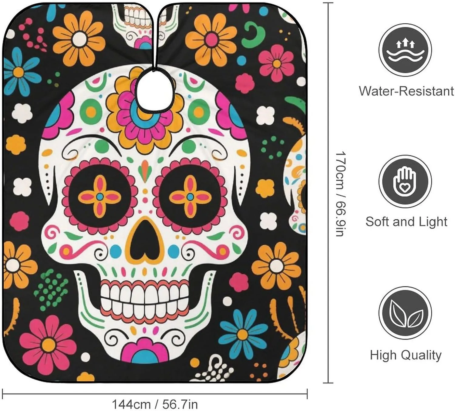 Full Coverage Hair Cutting Cape - Hairdressing Apron Mexican Sugar Skull Flower Art Hair-Cutting Gown for Makeup Artist Beautician