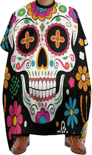 Full Coverage Hair Cutting Cape - Hairdressing Apron Mexican Sugar Skull Flower Art Hair-Cutting Gown for Makeup Artist Beautician